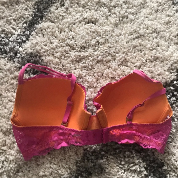 Pink bra with bright orange underlining. - Picture 3 of 4